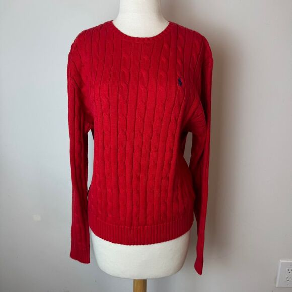 Polo Ralph Lauren Logo Embroidered Red Cable Knit Sweater - Picture 3 of 6
